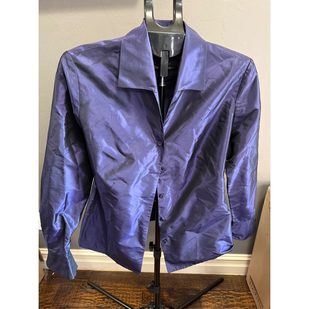 Corbin Collection 100% Silk Iridescent Purple Button Down Blouse Shirt Small